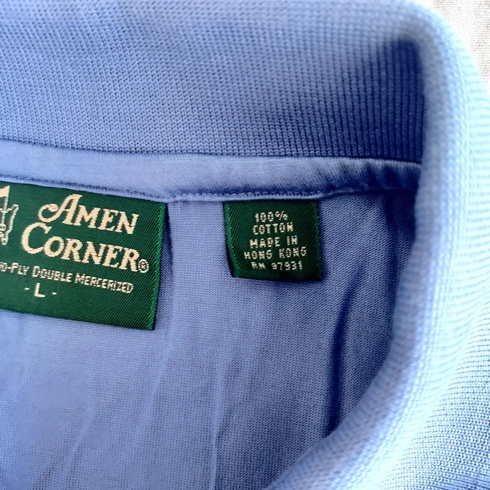 Vtg Masters Amen Corner 80s Polo  Shirt Men Large Blue Cotton Golf Hong Kong NOS - Picture 9 of 13